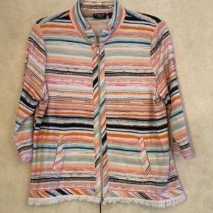 Onque Full Zip Multicolor Stripped Cotton Spandex Top. Never Worn.